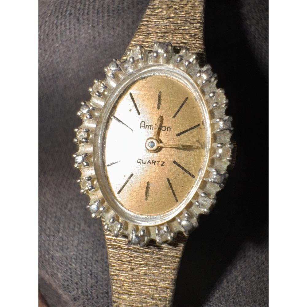 Armitron Women 17 Jewels Diamond Bezel Gold Tone‎ Mechanical Wind Watch 6 1/4"